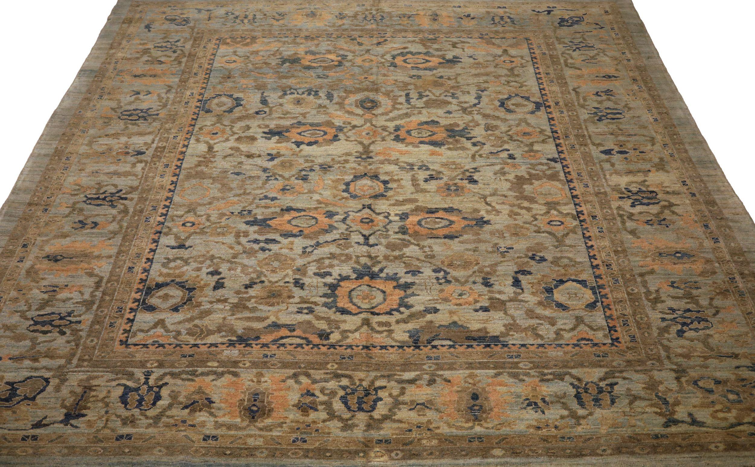 Entdecken Sie die Eleganz von Afghanistan Oushak mit quadratischen Teppichen um 1990. Dieses exklusive Design in den Farben Wolle und BraunGrauElfenbeinOrange ist perfekt, um Ihren Raum zu verschönern.