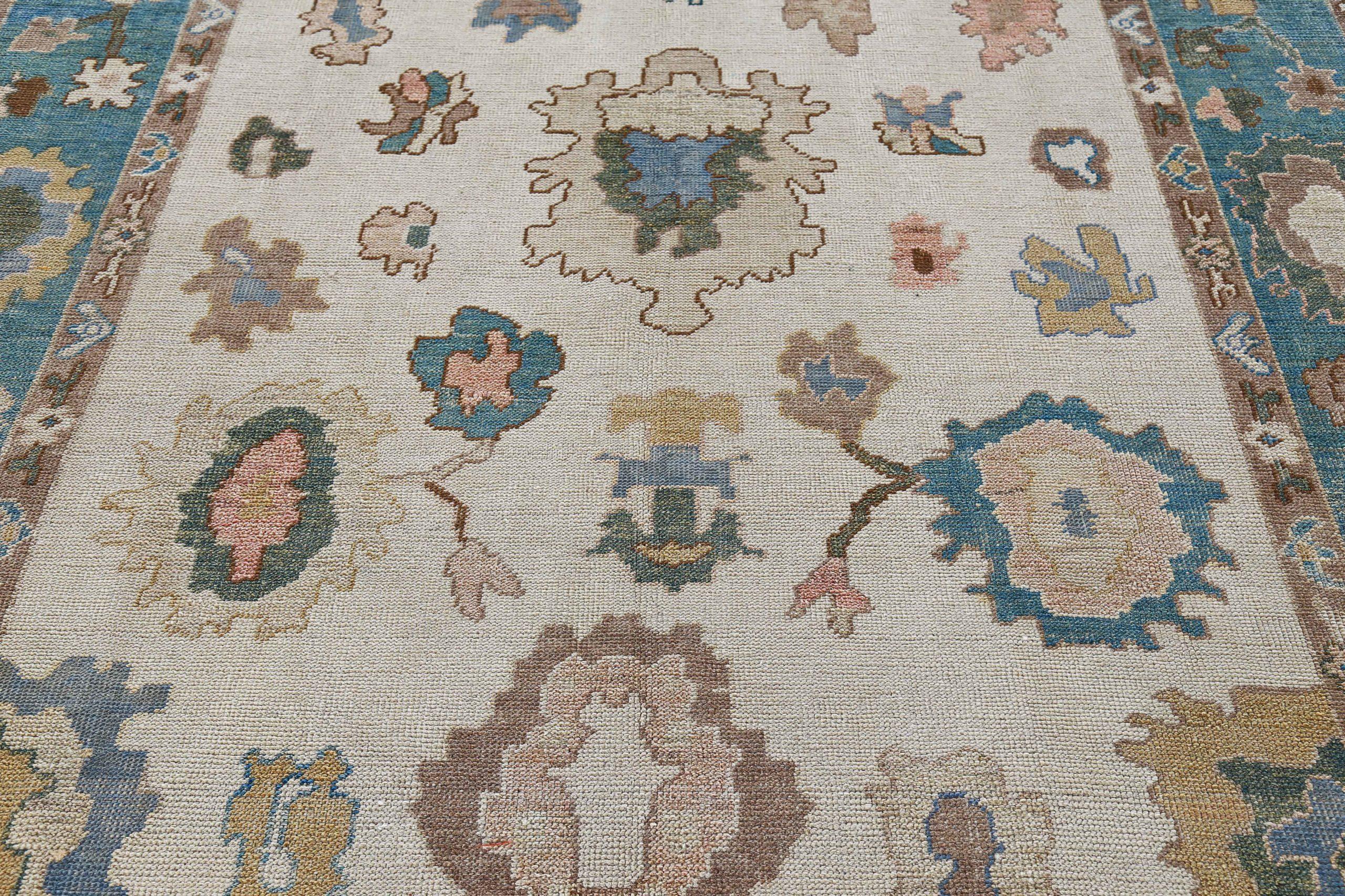 Afghanistan Collection Rose Tapis de sol Circa 1990 - Laine Bleu Brown Ivoire - 90785 Excellent état - En vente à Dallas, TX