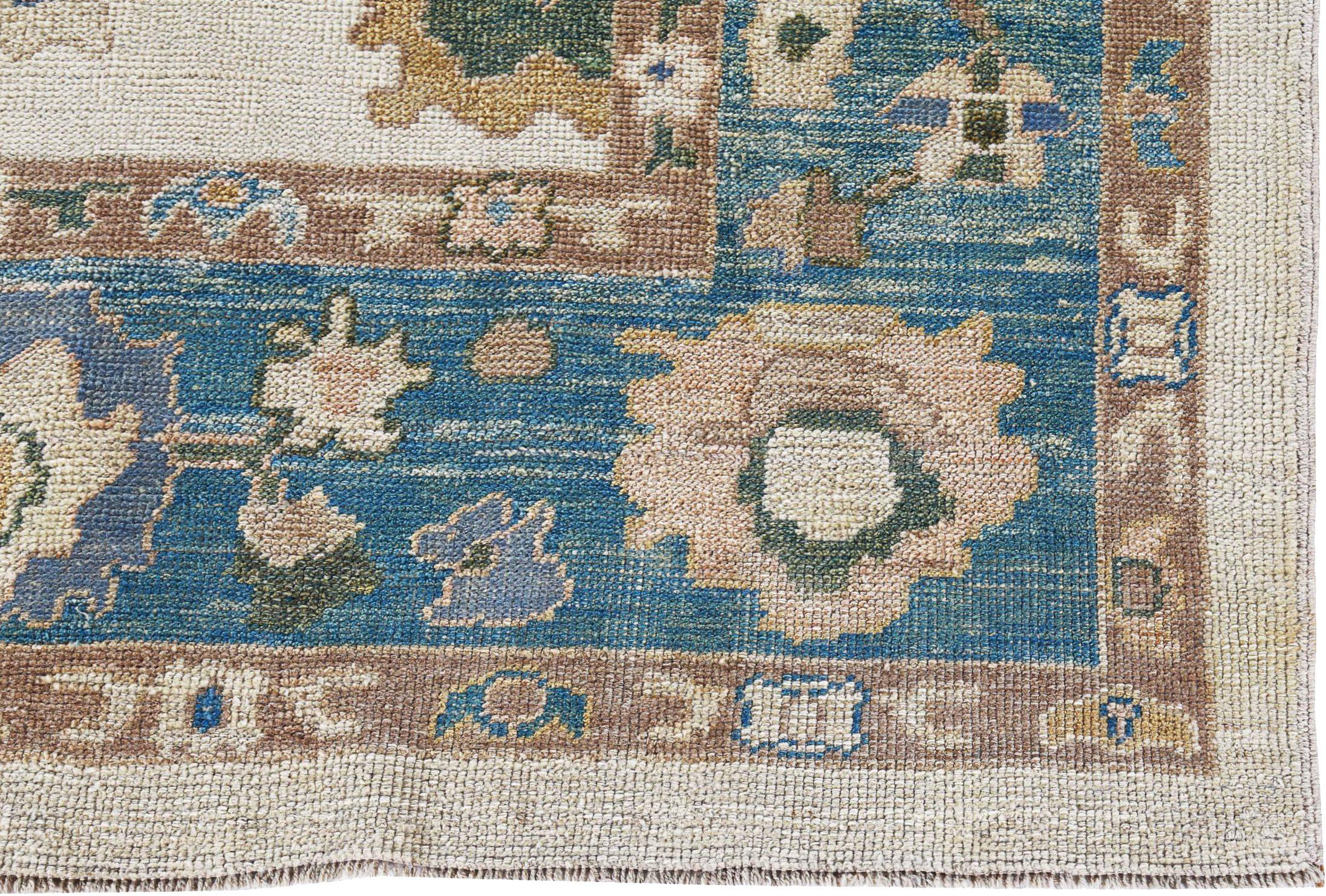 Afghanistan Collection Rose Tapis de sol Circa 1990 - Laine Bleu Brown Ivoire - 90785 en vente 1