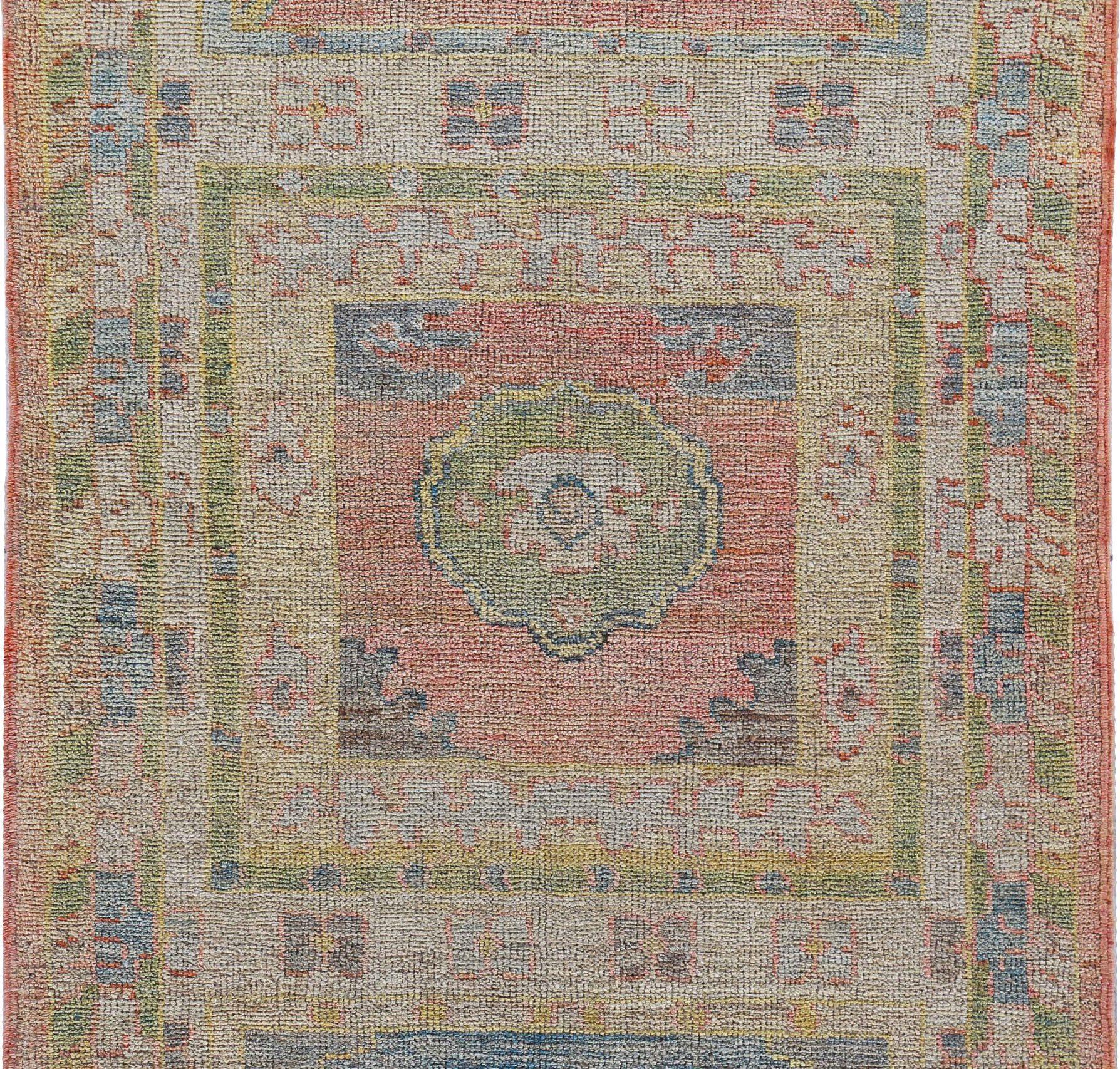 Afghanistan Rose Collection Area Rugs Circa 1990 - Wool Blue Green Pink - 90911 In Excellent Condition For Sale In Dallas, TX