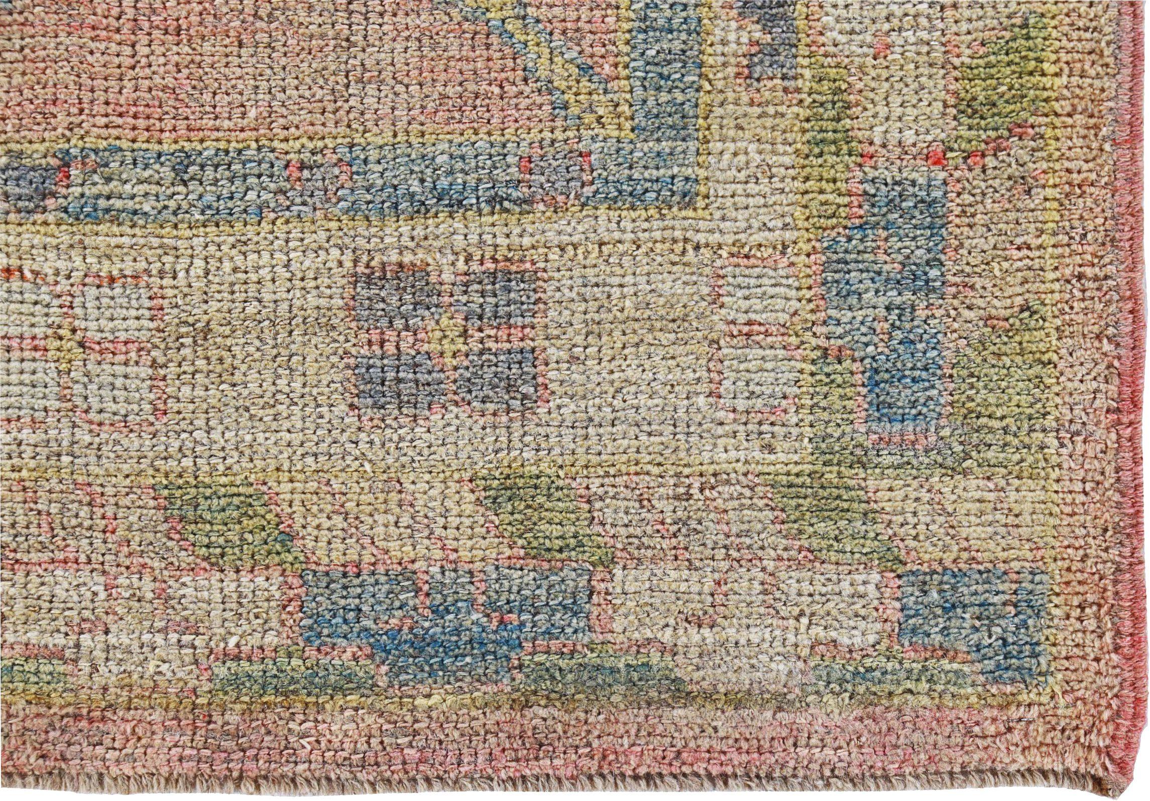 20th Century Afghanistan Rose Collection Area Rugs Circa 1990 - Wool Blue Green Pink - 90911 For Sale