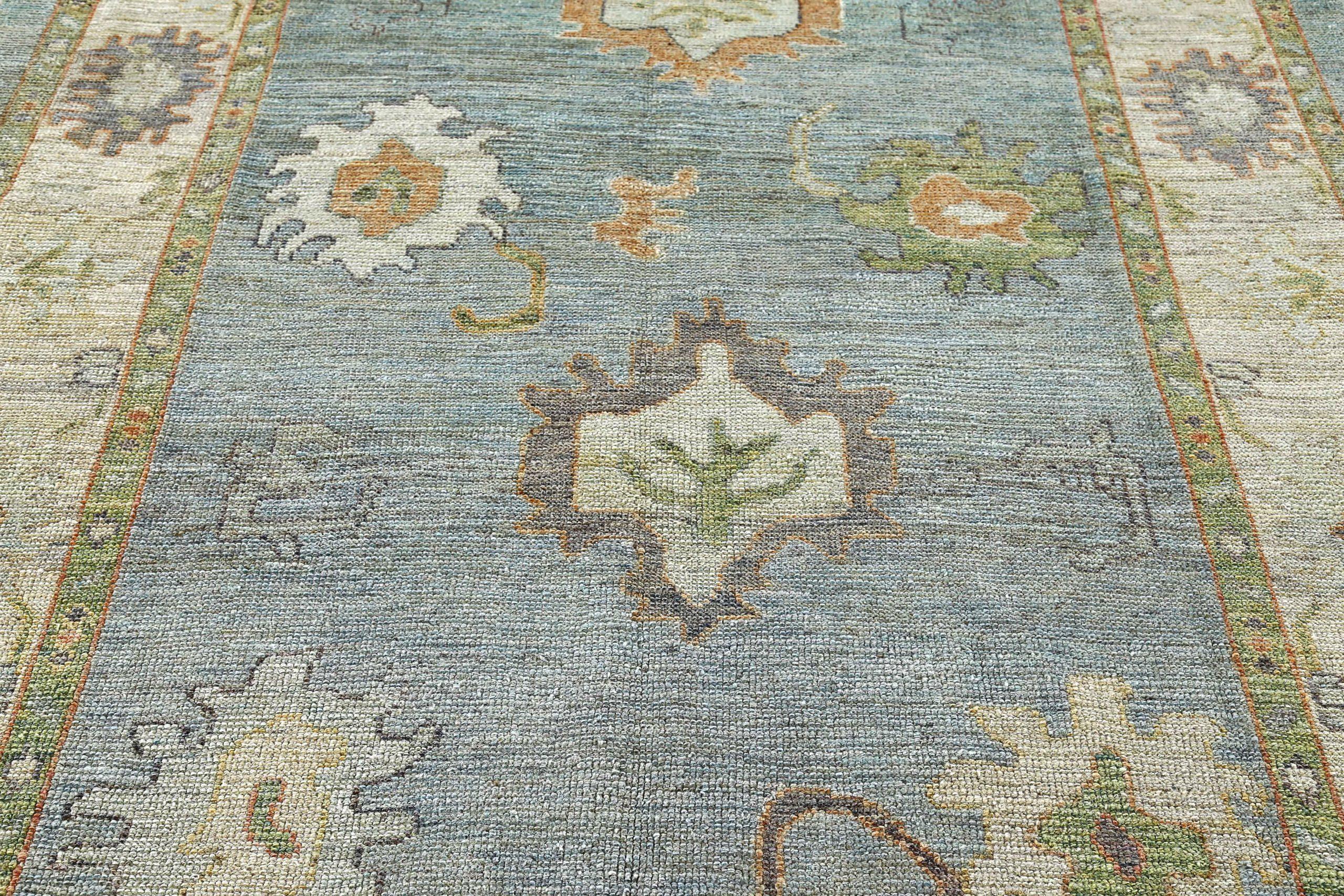 Afghanistan Rose Collection Area Rugs Circa 1990 - Wool Blue Orange - 90850 In Excellent Condition For Sale In Dallas, TX