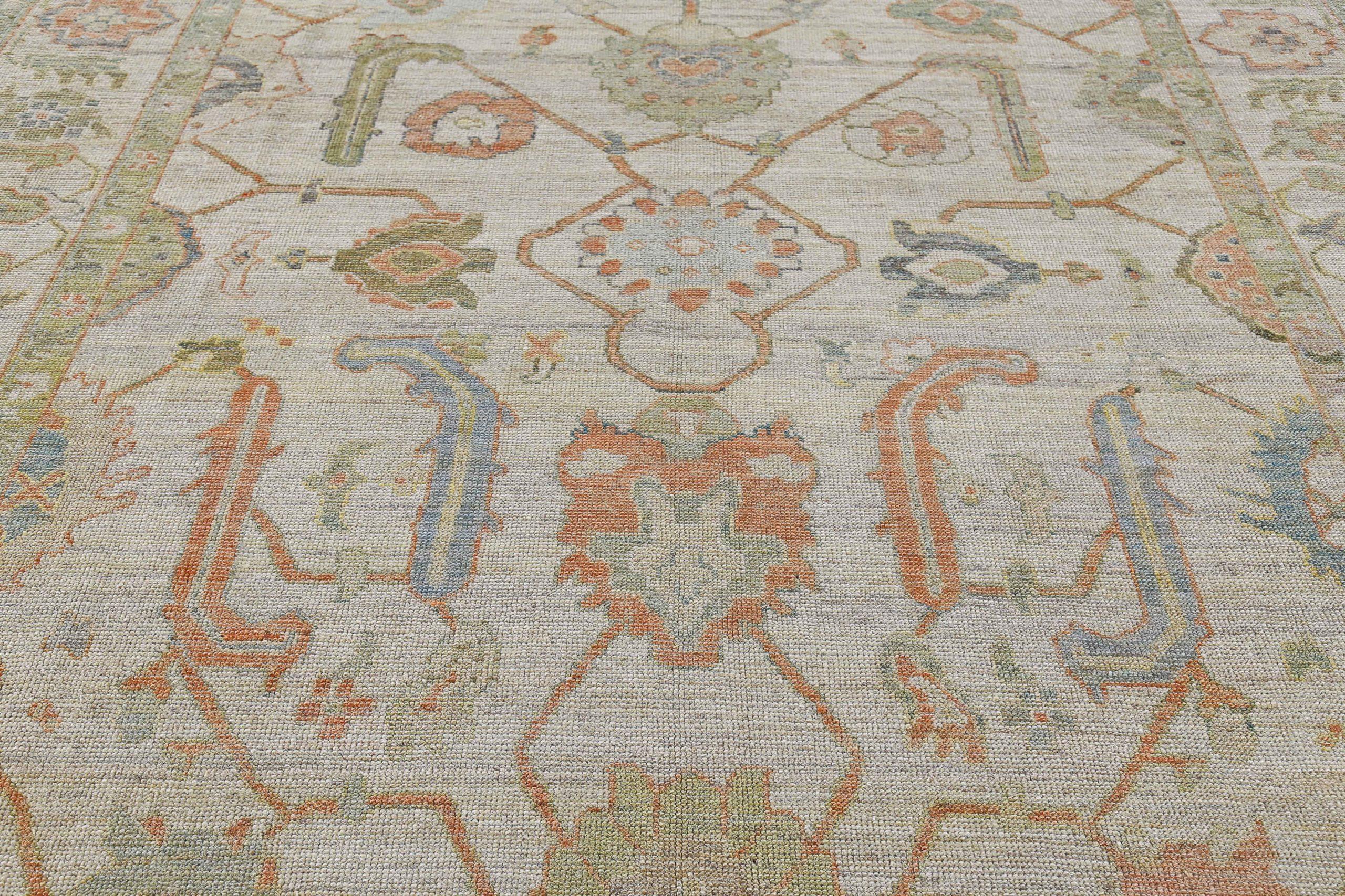 Afghanistan Rose Collection Area Rugs Circa 1990 - Wool Green Ivory Pink - 90905 In Excellent Condition For Sale In Dallas, TX