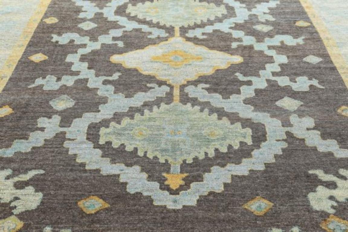 Tribal Afghanistan Rose Collection Area Rugs - Wool Blue Brown - 90830 For Sale