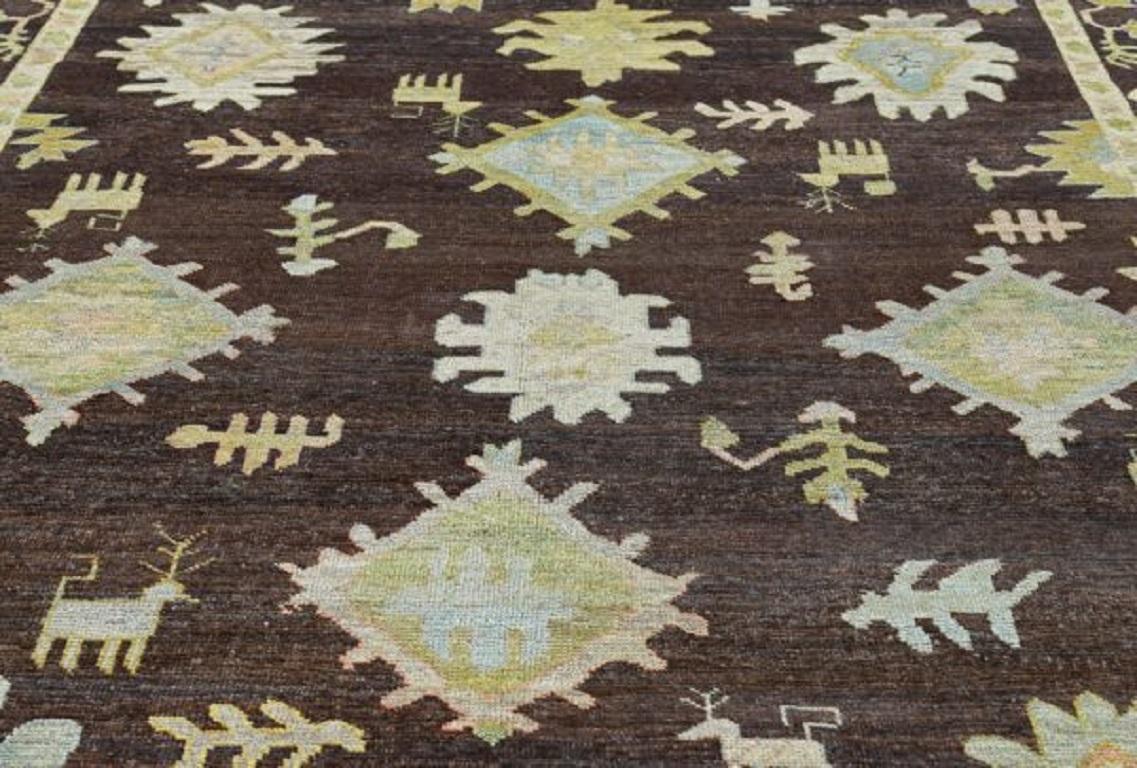 Tribal Afghanistan Rose Collection Area Rugs - Wool Blue Brown Green - 90845 For Sale