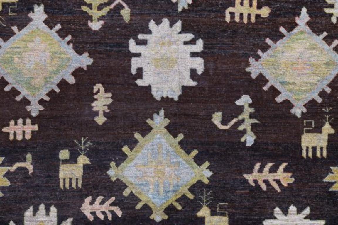 Afghanistan Rose Collection Area Rugs - Wool Blue Brown Green - 90845 In Excellent Condition For Sale In Dallas, TX