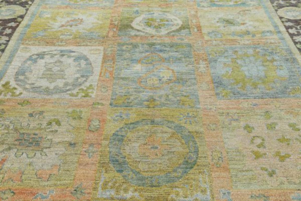 Tribal Afghanistan Rose Collection Area Rugs - Wool Blue Brown Ivory - 90837 For Sale