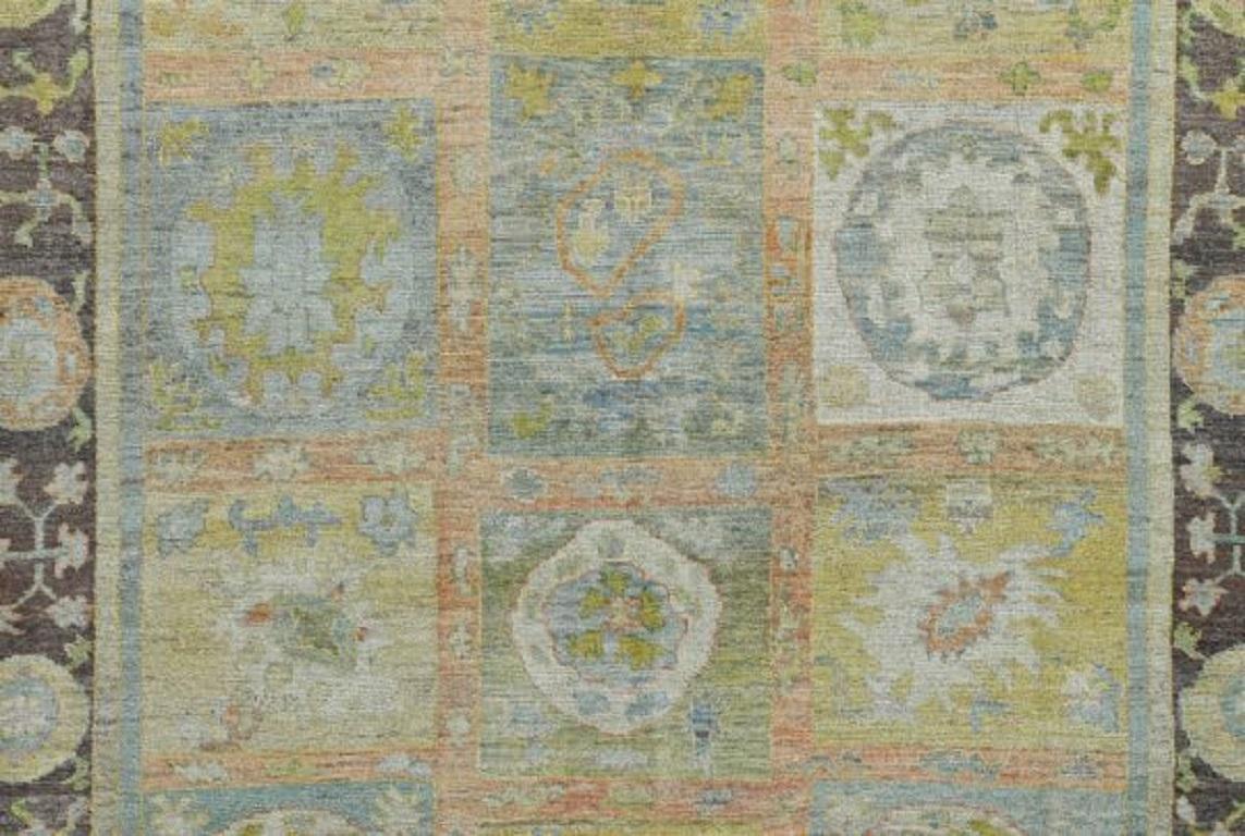 Afghanistan Rose Collection Area Rugs - Wool Blue Brown Ivory - 90837 In Excellent Condition For Sale In Dallas, TX