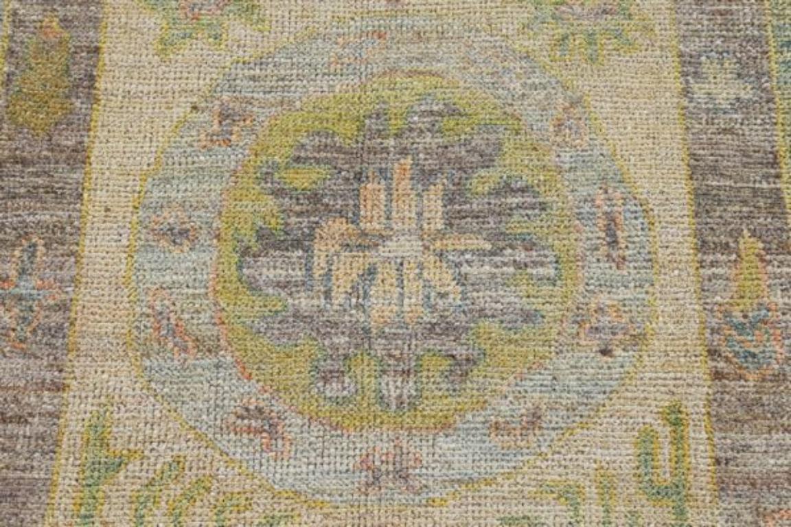 Tribal Afghanistan Rose Collection Area Rugs - Wool Blue Brown Ivory - 90868 For Sale