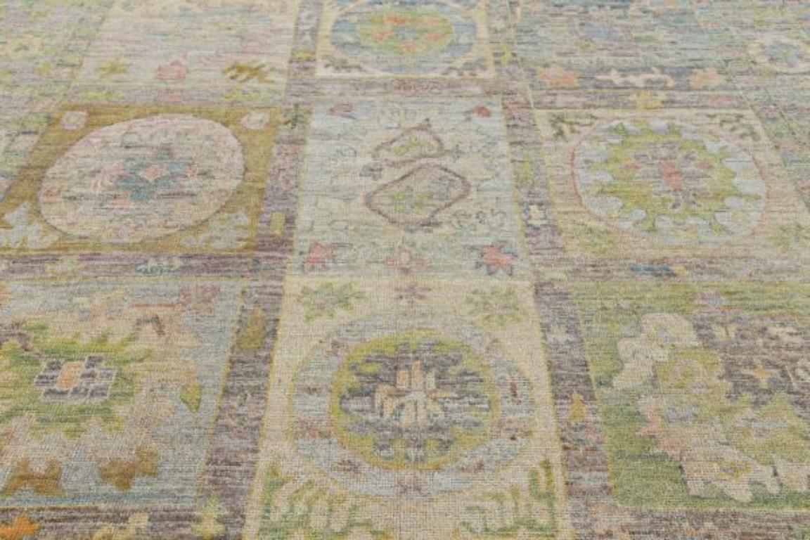Afghanistan Rose Collection Area Rugs - Wool Blue Brown Ivory - 90868 In Excellent Condition For Sale In Dallas, TX