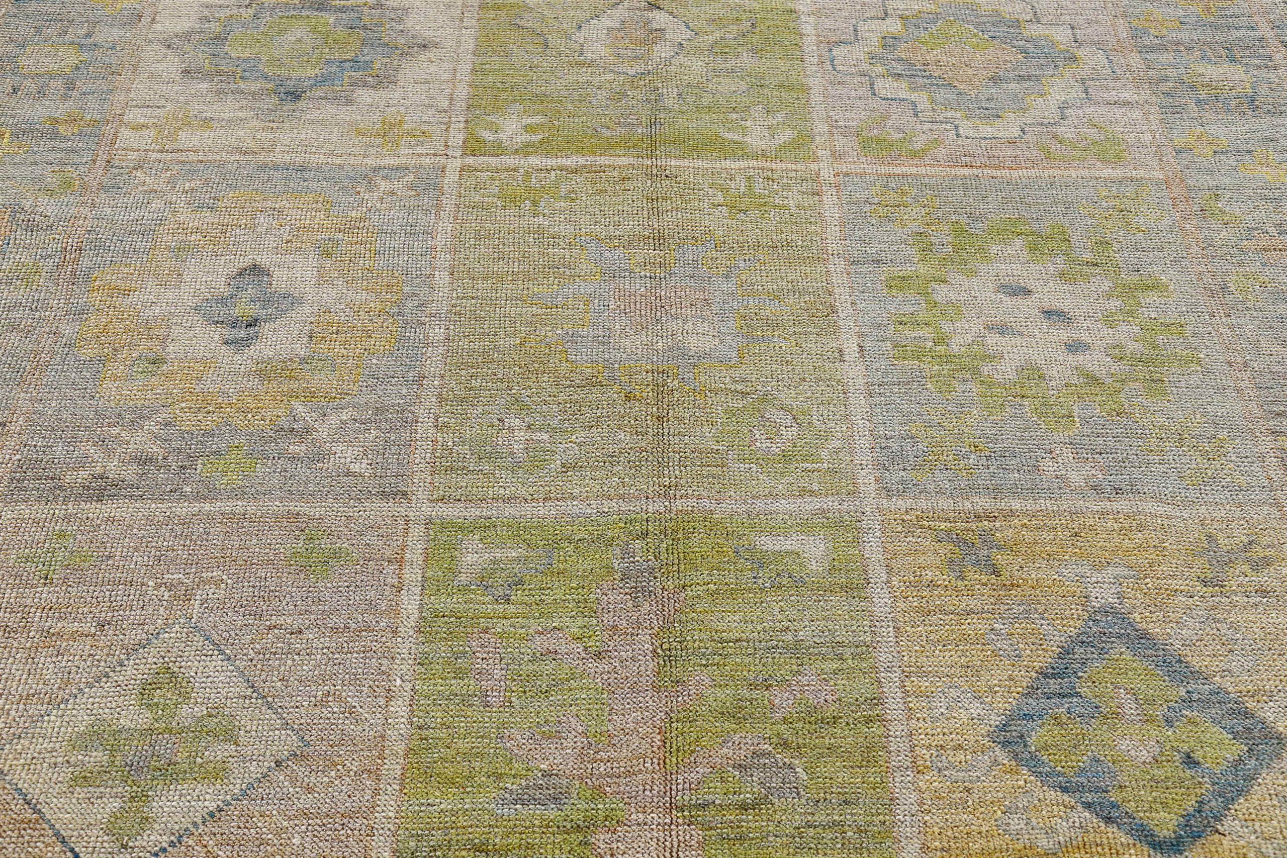 Tribal Afghanistan Rose Collection Area Rugs - Wool Blue Green Ivory - 90866 For Sale