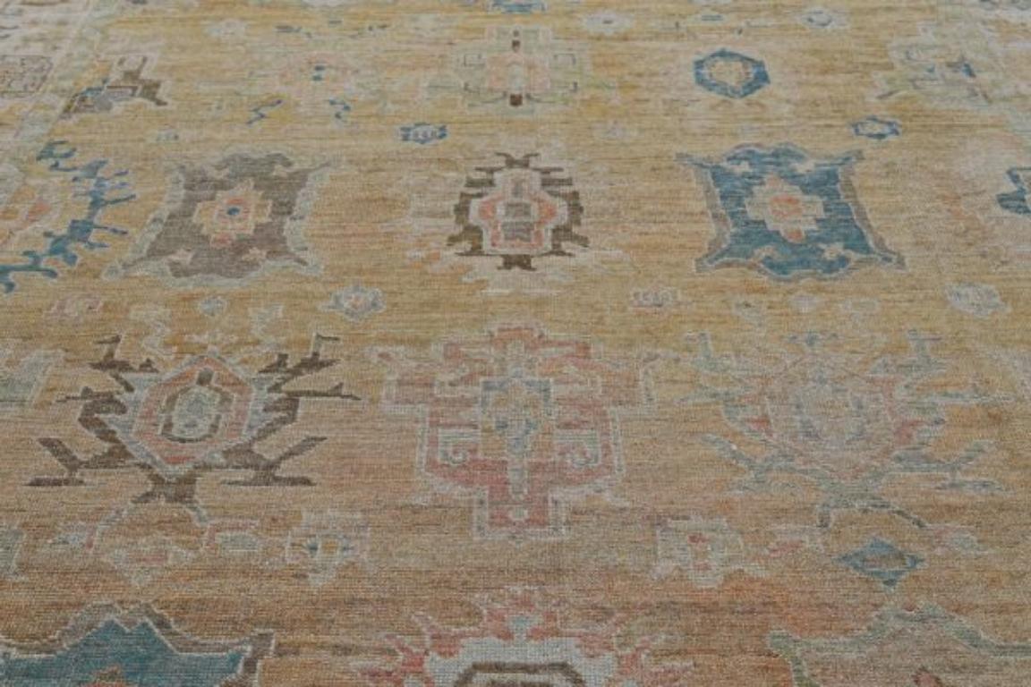 Tribal Tapis de la collection Afghanistan Rose - Laine ivoire jaune - 91059 en vente