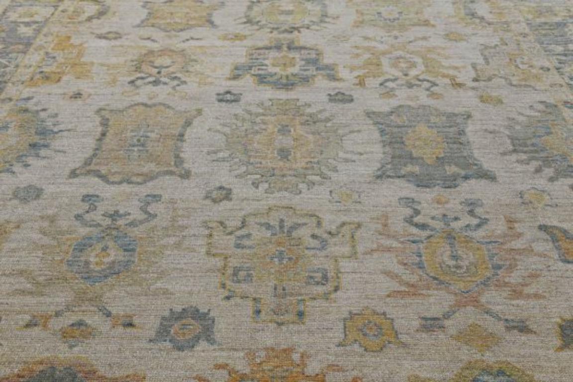 Tribal Tapis de la collection Afghanistan Rose - Laine ivoire jaune - 91077 en vente
