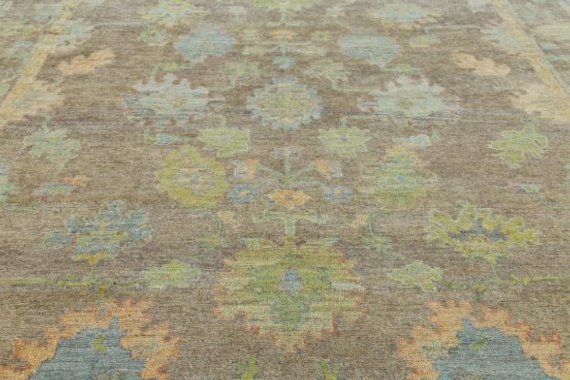 Afghanistan Rose Kollektion Over Size Teppich - Wolle Blau Braun - 90839 (Stammeskunst) im Angebot