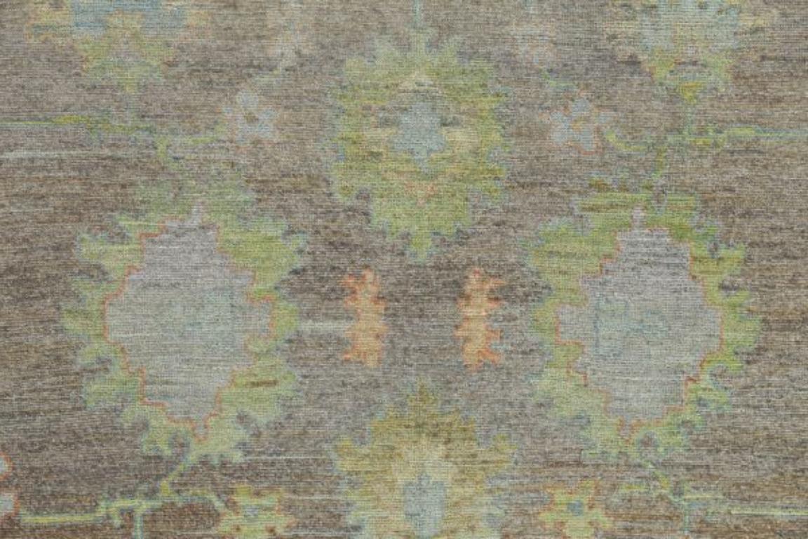 Afghanistan Rose Kollektion Over Size Teppich - Wolle Blau Braun - 90839 im Zustand „Hervorragend“ im Angebot in Dallas, TX