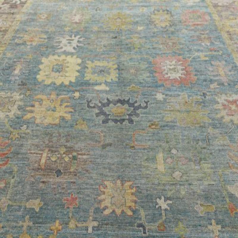 Afghanistan Rose Kollektion Over Size Teppich - Wolle Blau Braun - 90962 (Stammeskunst) im Angebot