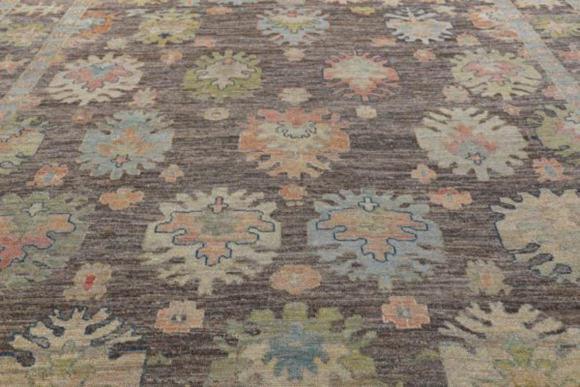 Afghanistan Rose Kollektion Over Size Teppich - Wolle Blau Braun - 90995 (Stammeskunst) im Angebot