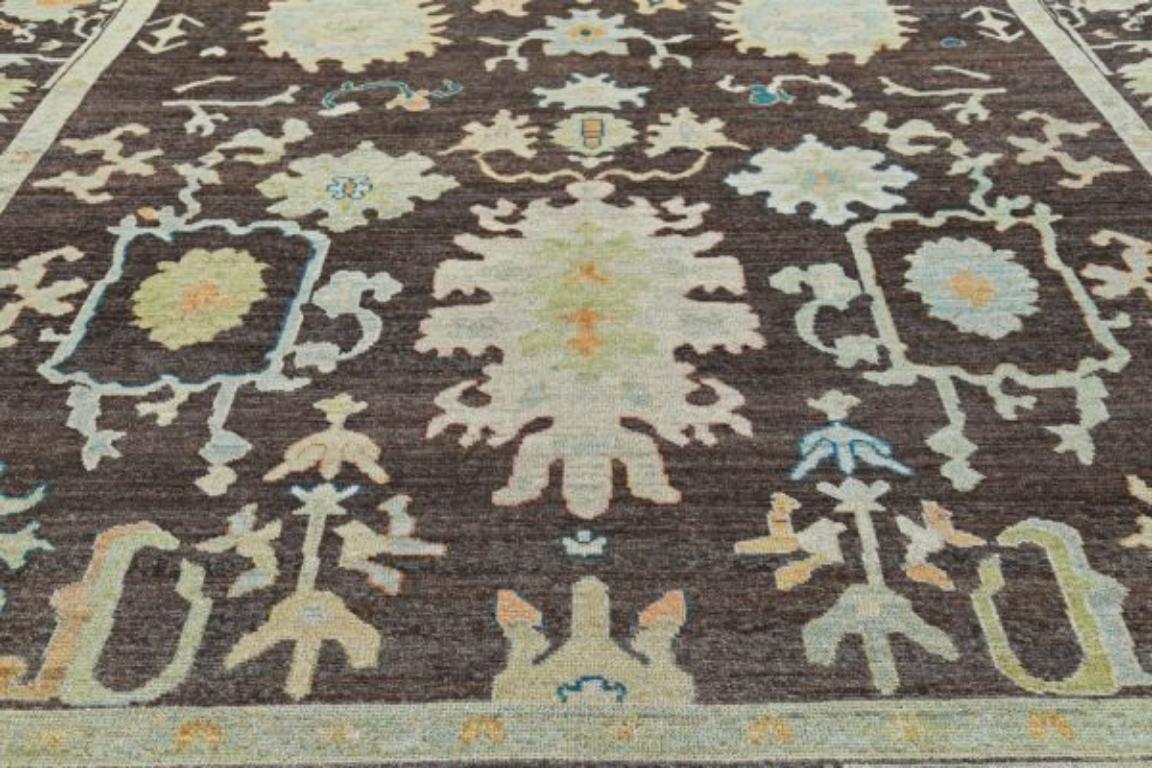 Afghanistan Rose Kollektion Over Size Teppich - Wolle Braun Elfenbein - 90828 (Stammeskunst) im Angebot