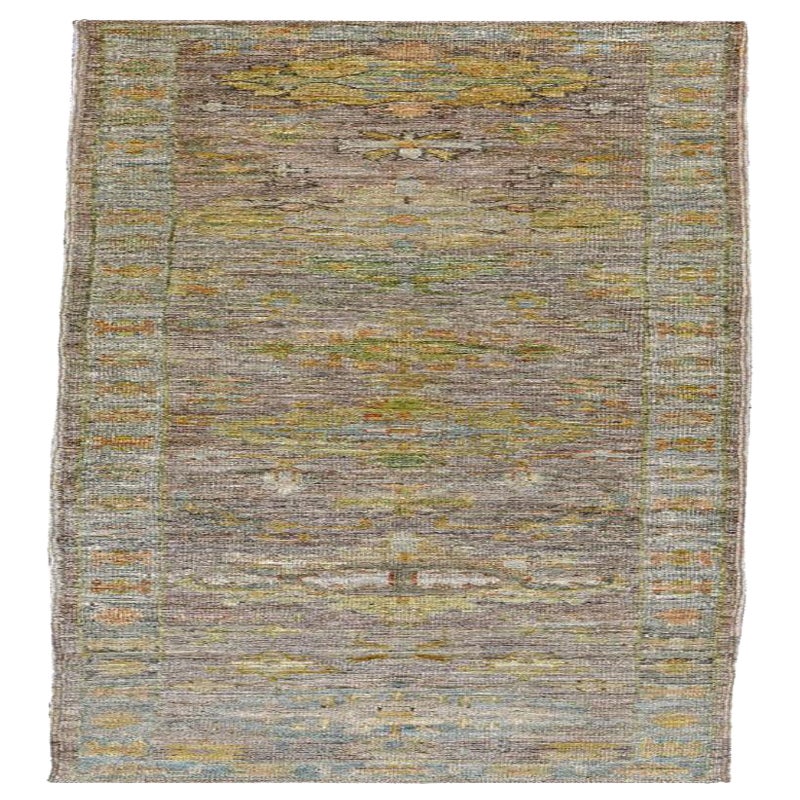 Afghanistan Rose Collection Läufer Teppich - Wolle Blau Brown - 90924