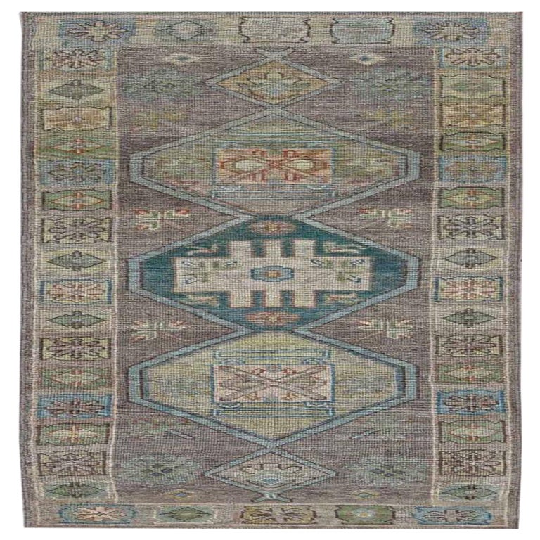 Afghanistan Rose Collection Läufer Teppich - Wolle Blau Brown - 90998