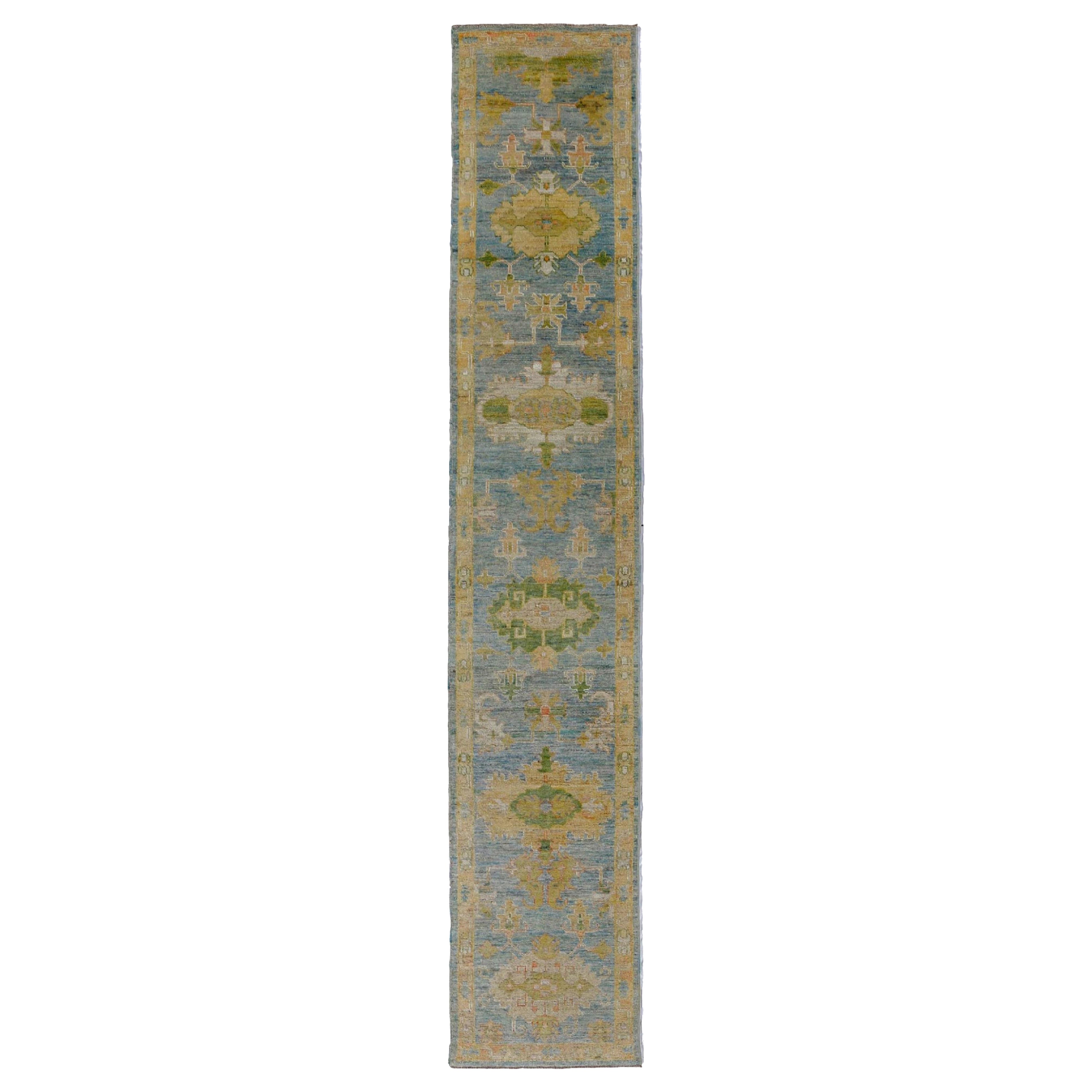 Afghanistan Rose Kollektion Läufer - Wolle Blau Grün - 90879