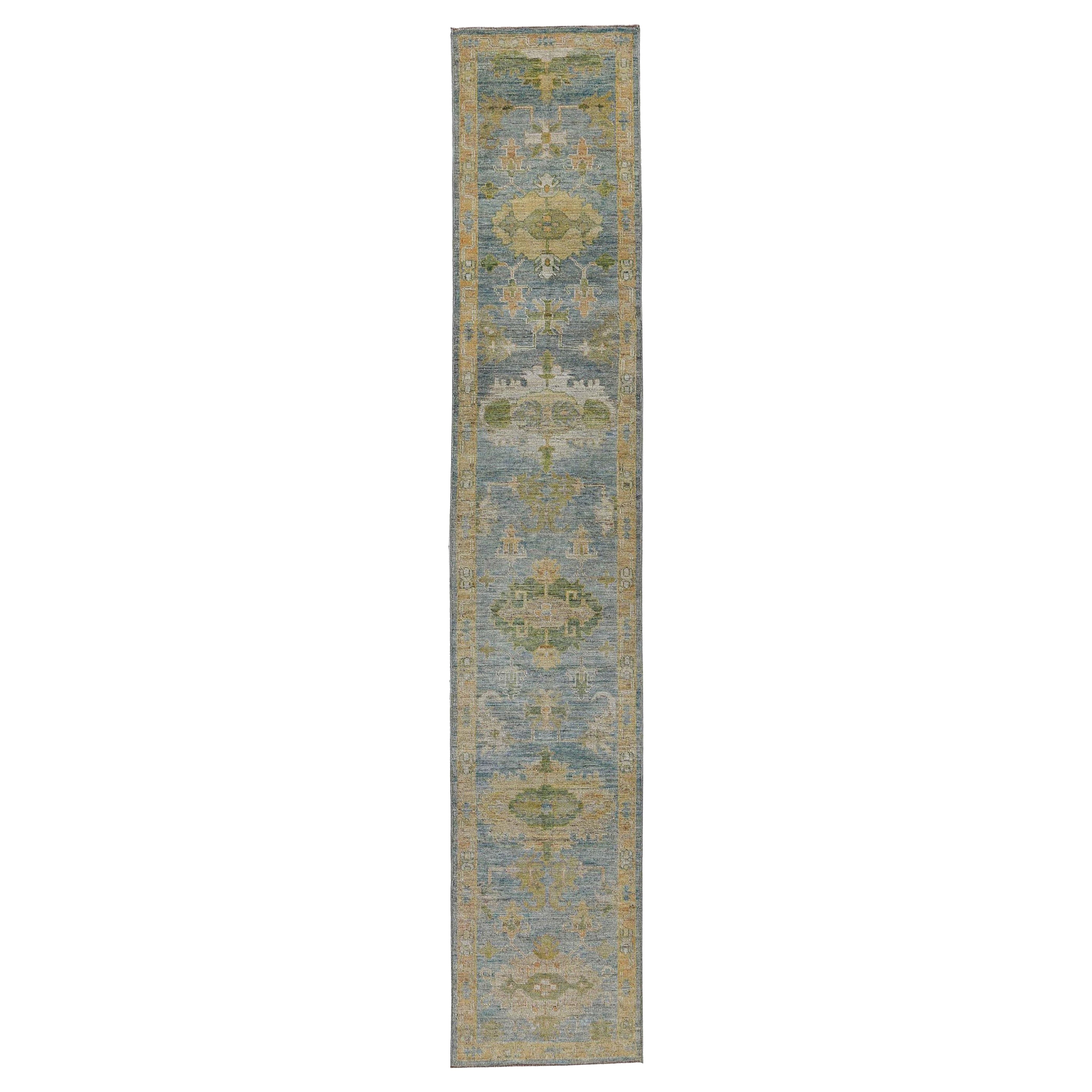 Afghanistan Rose Kollektion Läufer - Wolle Blau Grün - 90893