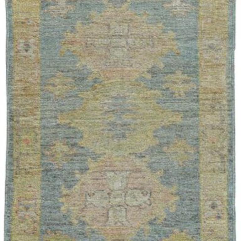 Alfombra de Corredor Colección Afghanistan Rose - Lana Azul Verde Rosa - 90804 Tribal en venta