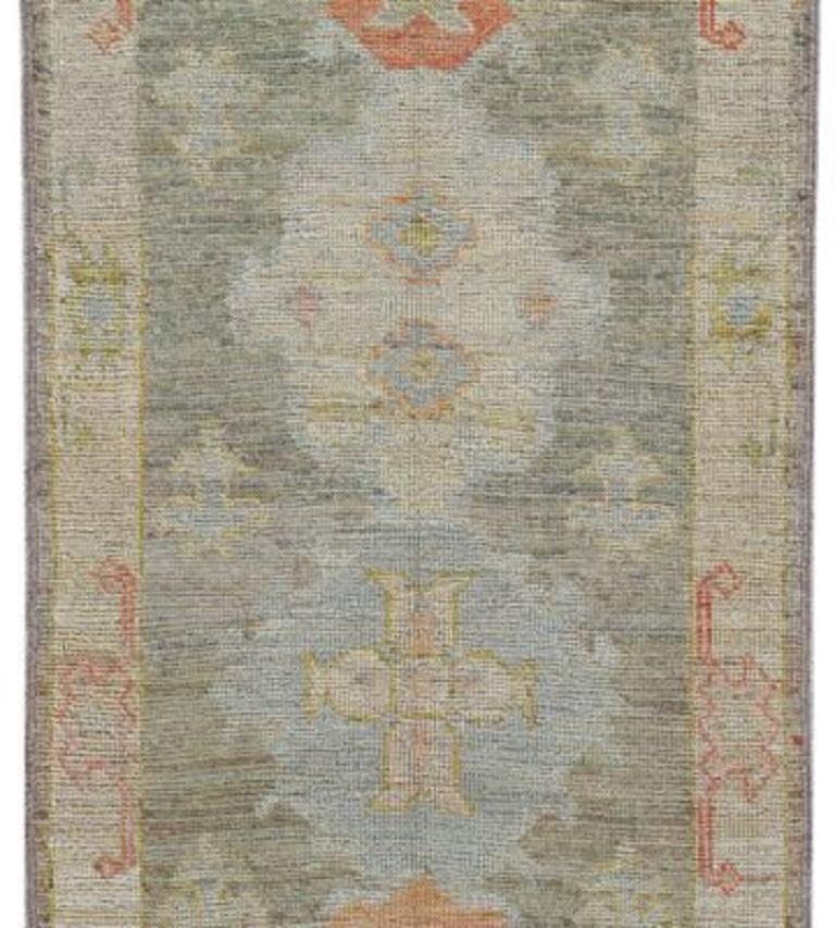 Afghanistan Rose Kollektion Läufer - Wolle Blau Grün Rot - 90887 (Stammeskunst) im Angebot