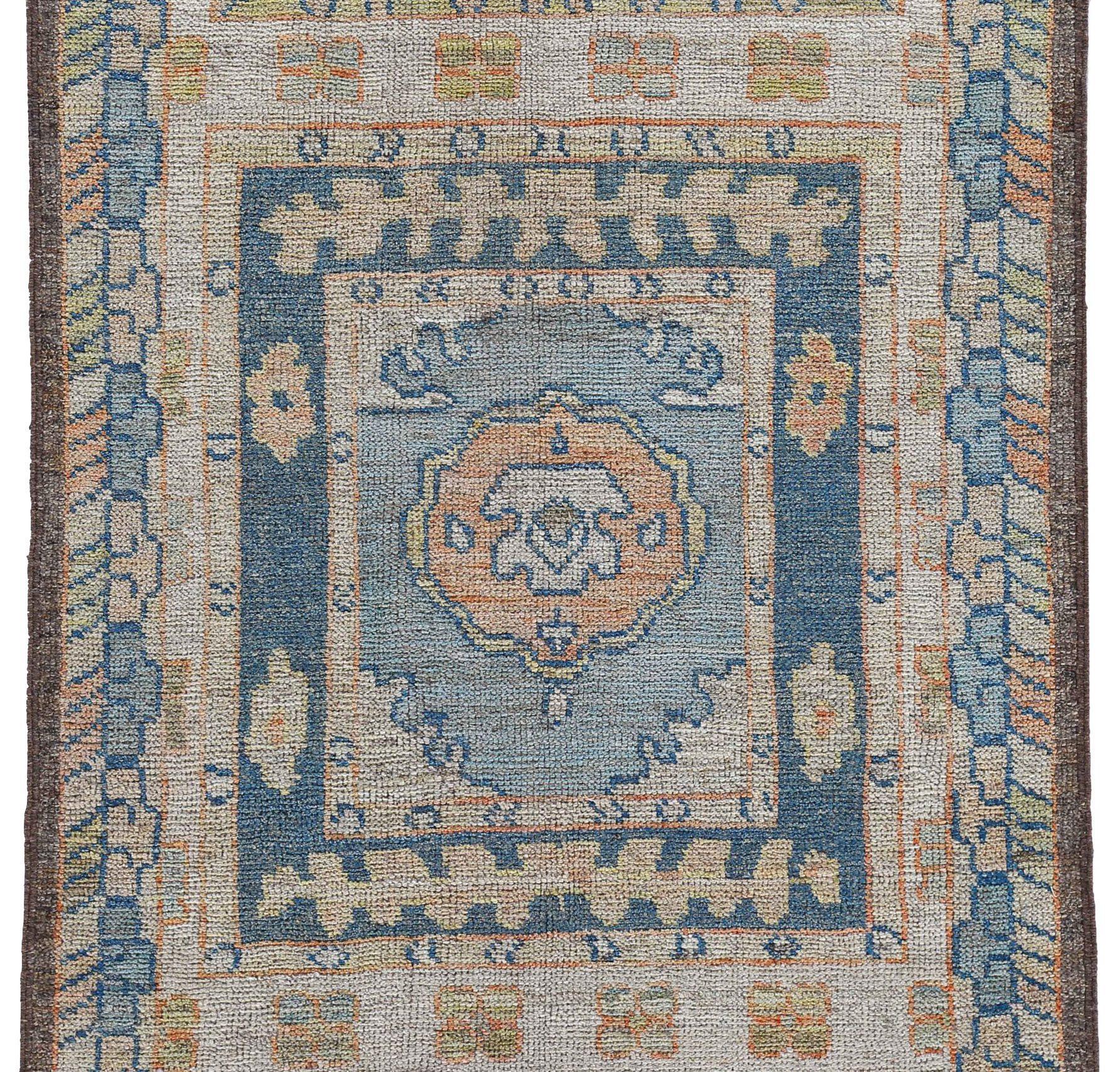 Tribale Tappeto Afghanistan Rose Collection - Lana Blu Avorio - 90874 in vendita