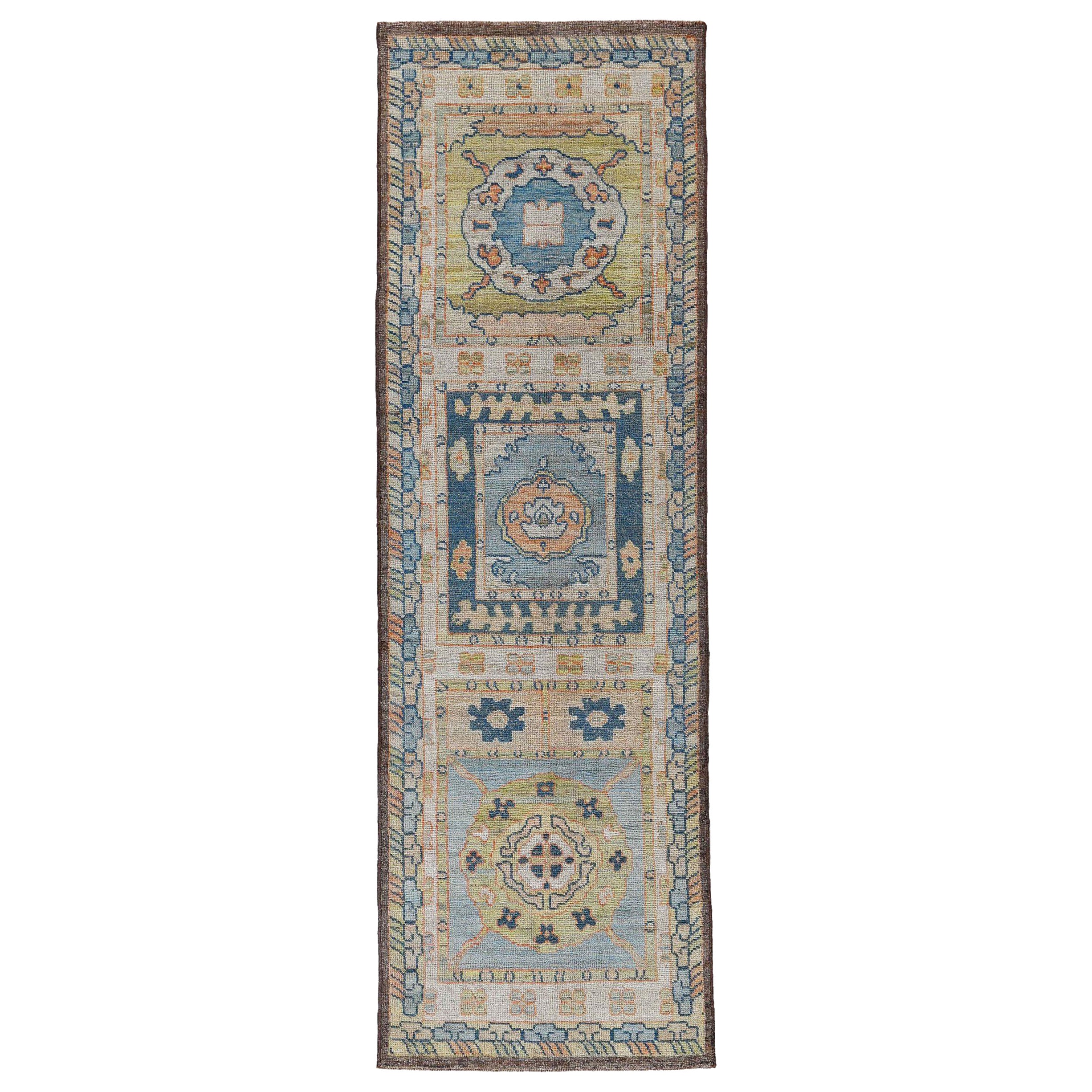 Afghanistan Rose Kollektion Läufer - Wolle Blau Elfenbein - 90874