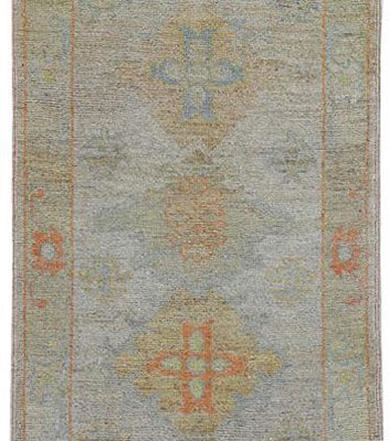 Afghanistan Rose Kollektion Läufer - Wolle Blau Elfenbein - 90895 (Afghanisch) im Angebot