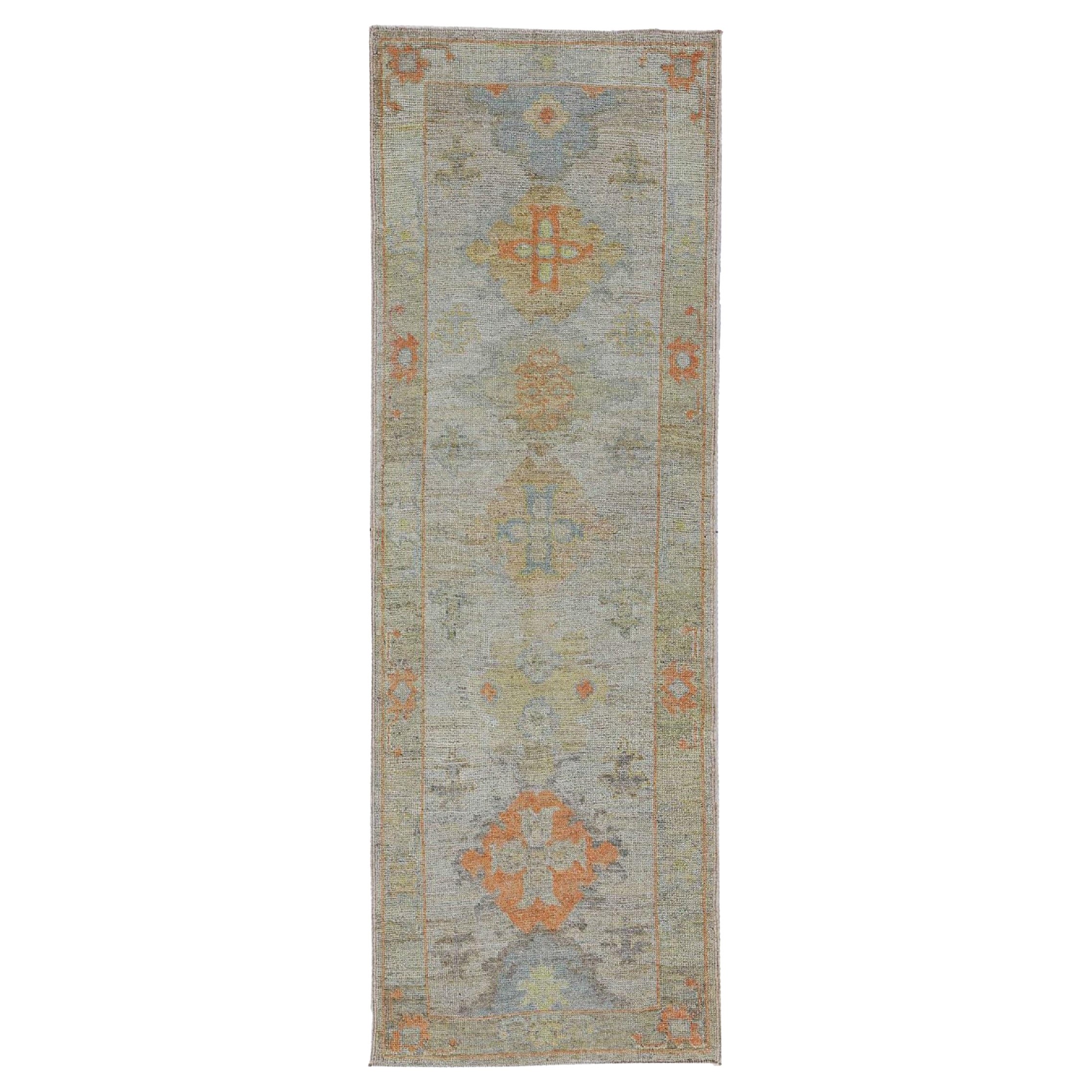 Afghanistan Rose Kollektion Läufer - Wolle Blau Elfenbein - 90895