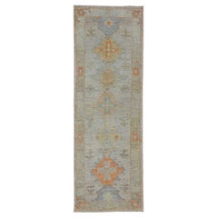 Afghanistan Rose Kollektion Läufer - Wolle Blau Elfenbein - 90895