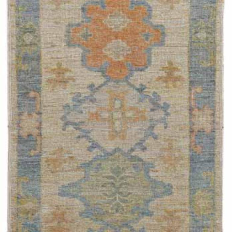 Afghanistan Rose Kollektion Läufer - Wolle Blau Elfenbein - 90978 (Stammeskunst) im Angebot
