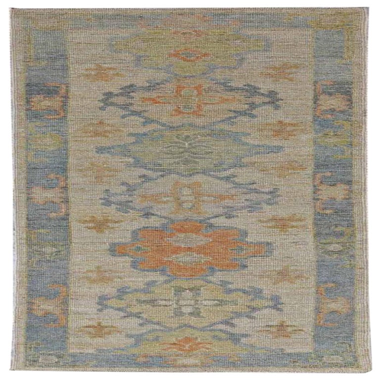 Afghanistan Rose Kollektion Läufer - Wolle Blau Elfenbein - 90978