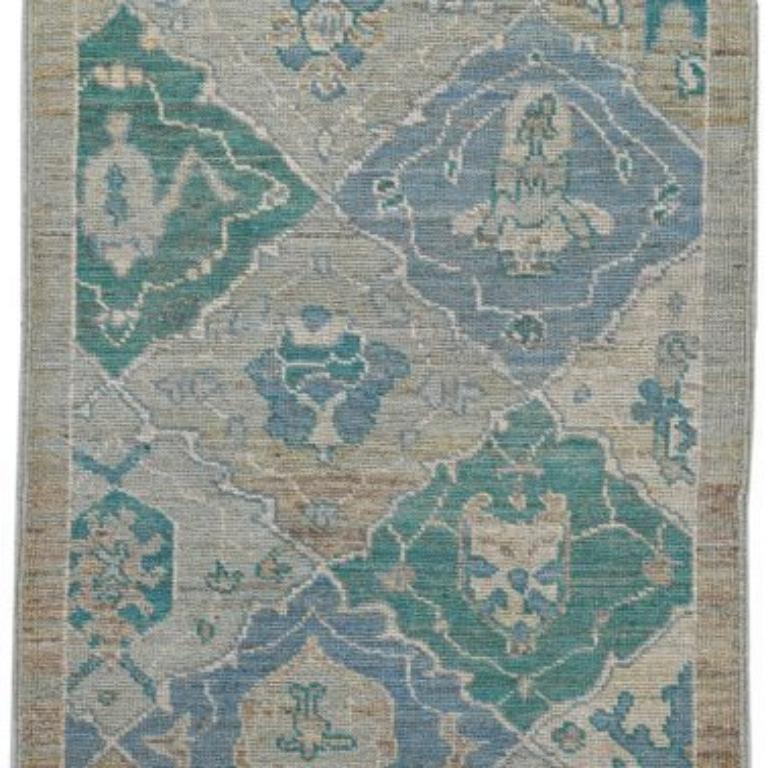 Afghanistan Rose Kollektion Läufer - Wolle Blau Elfenbein - 90982 (Stammeskunst) im Angebot