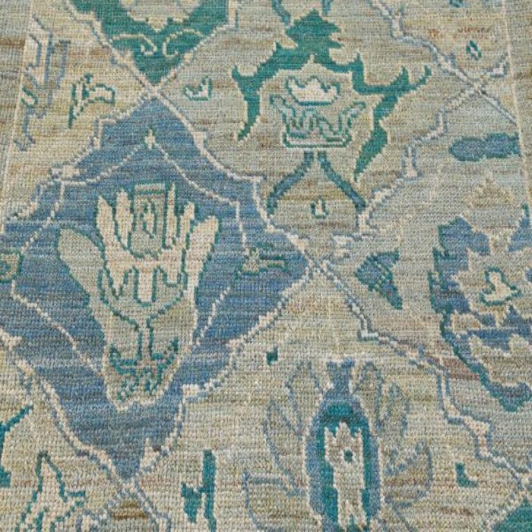 Afghanistan Rose Kollektion Läufer - Wolle Blau Elfenbein - 90982 (Türkisch) im Angebot