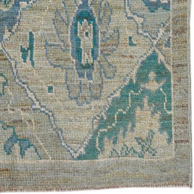 Afghanistan Rose Kollektion Läufer - Wolle Blau Elfenbein - 90982 (Handgeknüpft) im Angebot