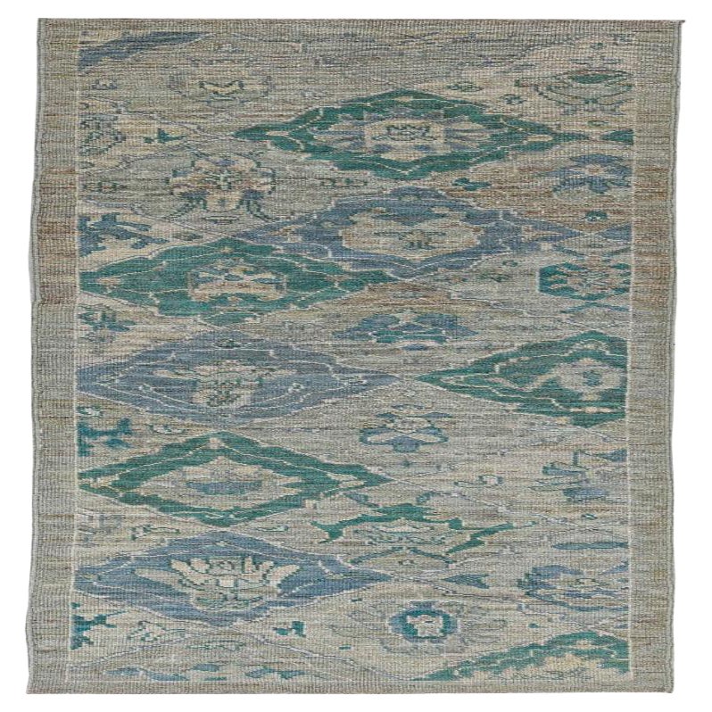 Afghanistan Rose Kollektion Läufer - Wolle Blau Elfenbein - 90982