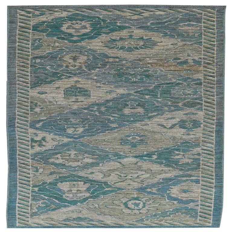 Afghanistan Rose Kollektion Läufer - Wolle Blau Elfenbein - 90983