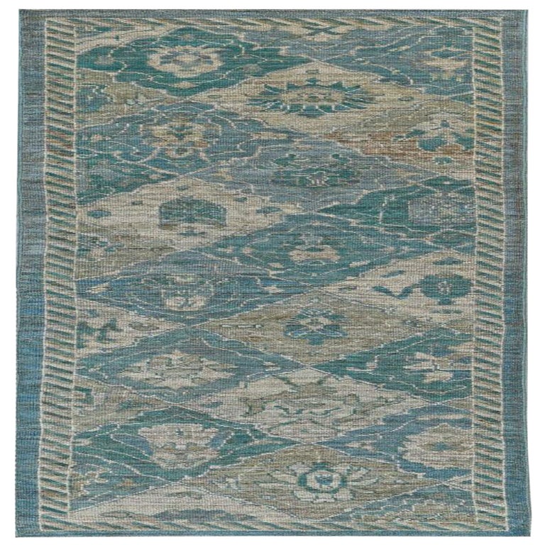 Afghanistan Rose Kollektion Läufer - Wolle Blau Elfenbein - 90999