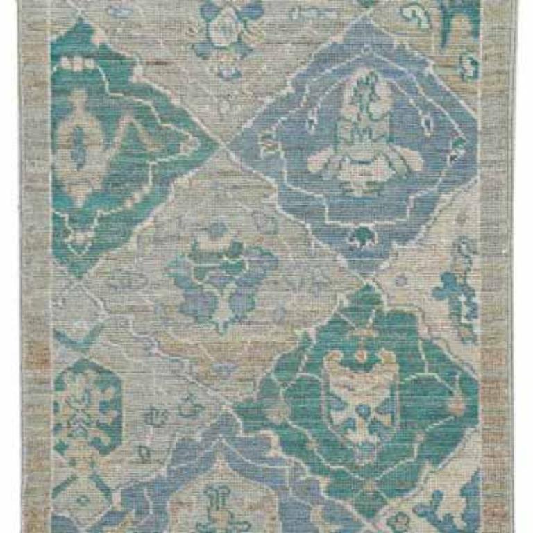 Afghanistan Rose Kollektion Läufer - Wolle Blau Elfenbein - 91000 (Stammeskunst) im Angebot