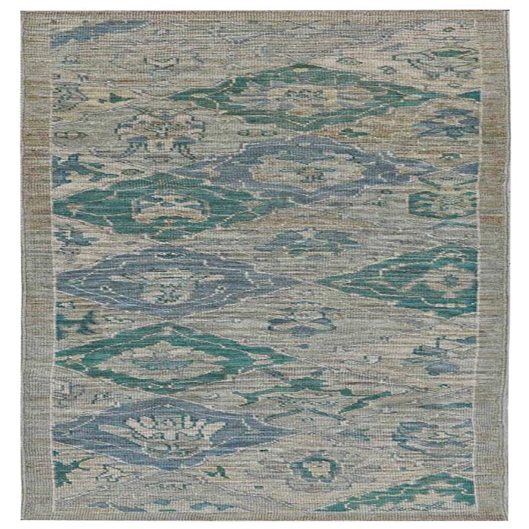 Afghanistan Rose Kollektion Läufer - Wolle Blau Elfenbein - 91000