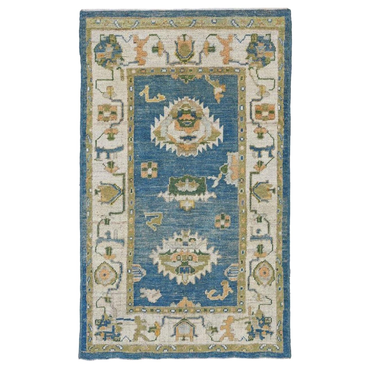 Afghanistan Rose Kollektion Kleiner Teppich - Wolle Blau Grün Elfenbein - 90894