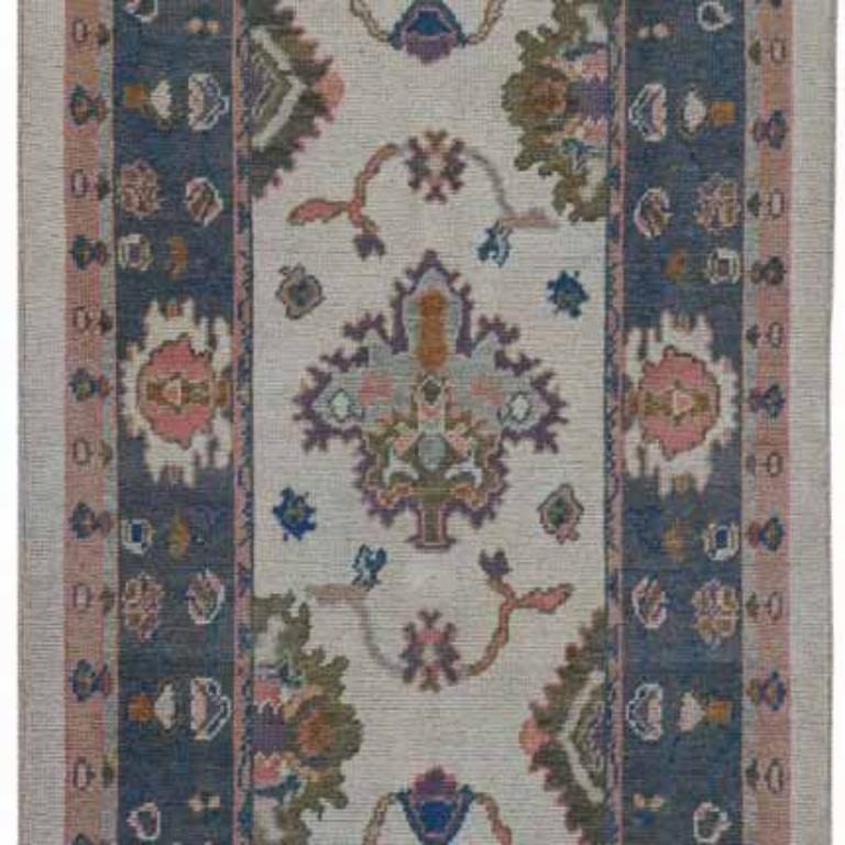 Tribale Tappeto Afghanistan Rose Collection'S - Lana Blu Avorio Rosa - 91044 in vendita