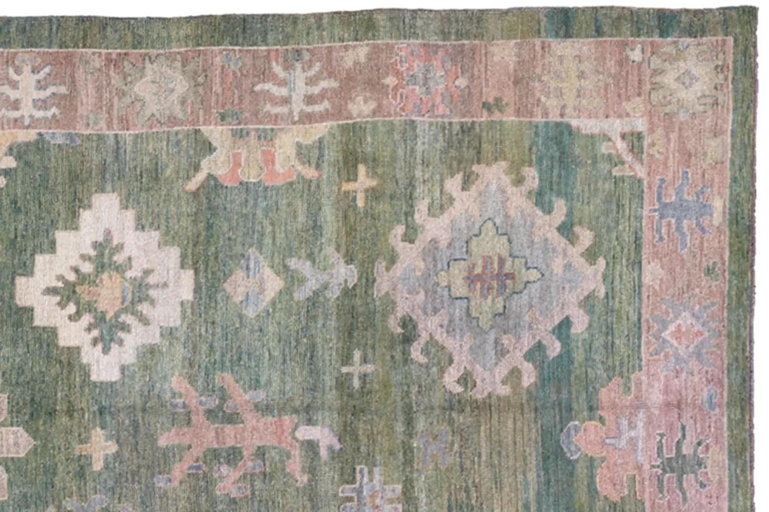 Afghanistan Rose Collection Square Area Rugs - Wool Blue Pink - 90939 In Excellent Condition For Sale In Dallas, TX