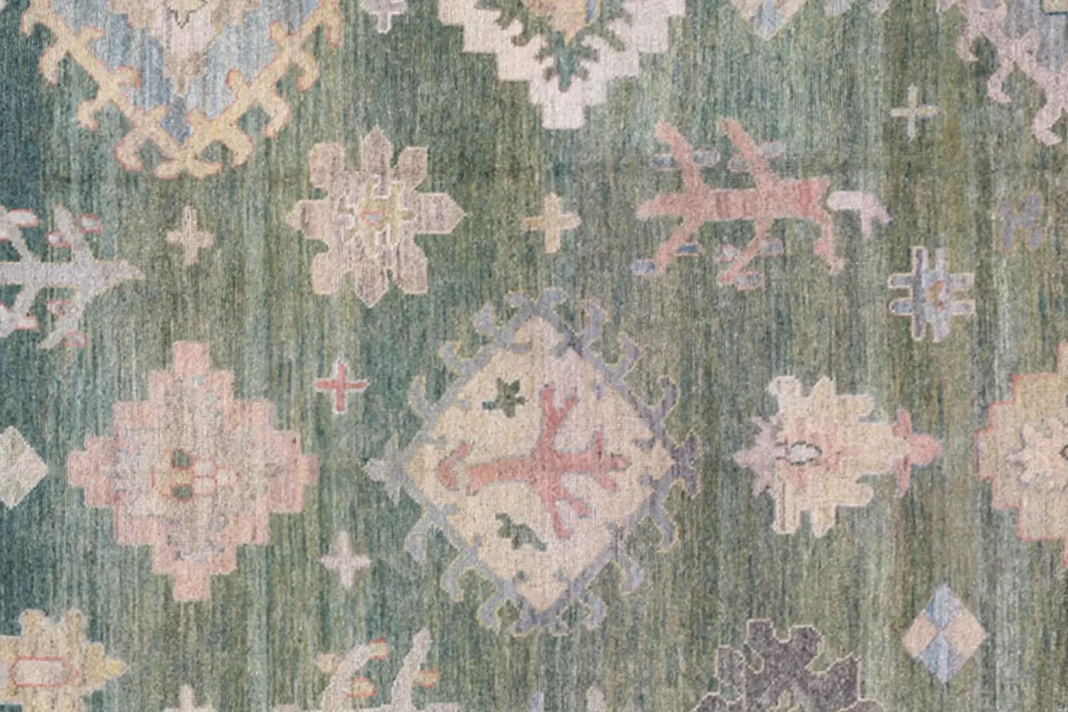 20th Century Afghanistan Rose Collection Square Area Rugs - Wool Blue Pink - 90939 For Sale