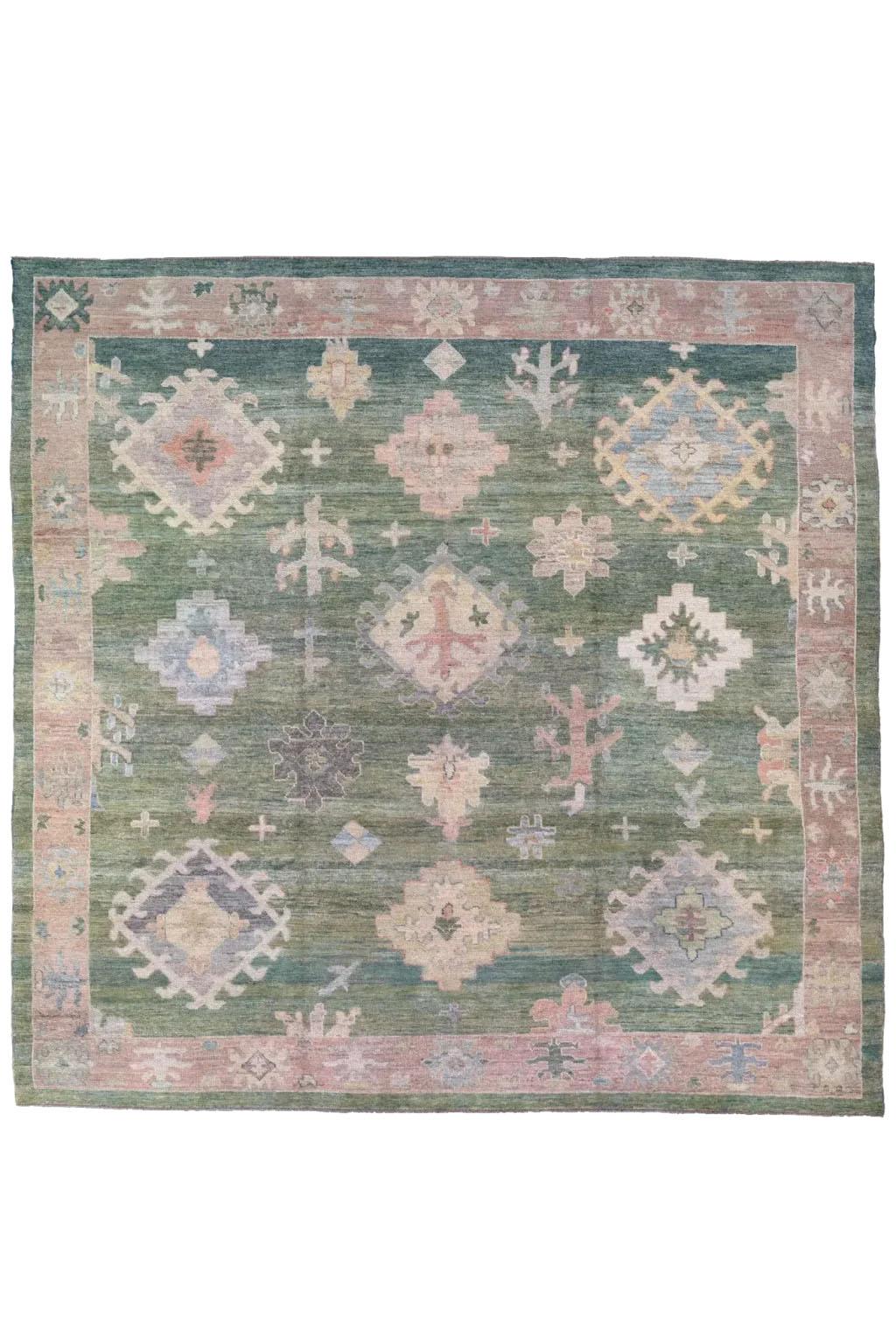 Afghanistan Rose Collection Square Area Rugs - Wool Blue Pink - 90939 For Sale 2