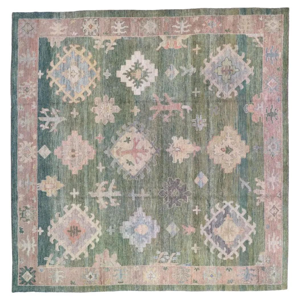 Afghanistan Rose Collection Square Area Rugs - Wool Blue Pink - 90939 For Sale