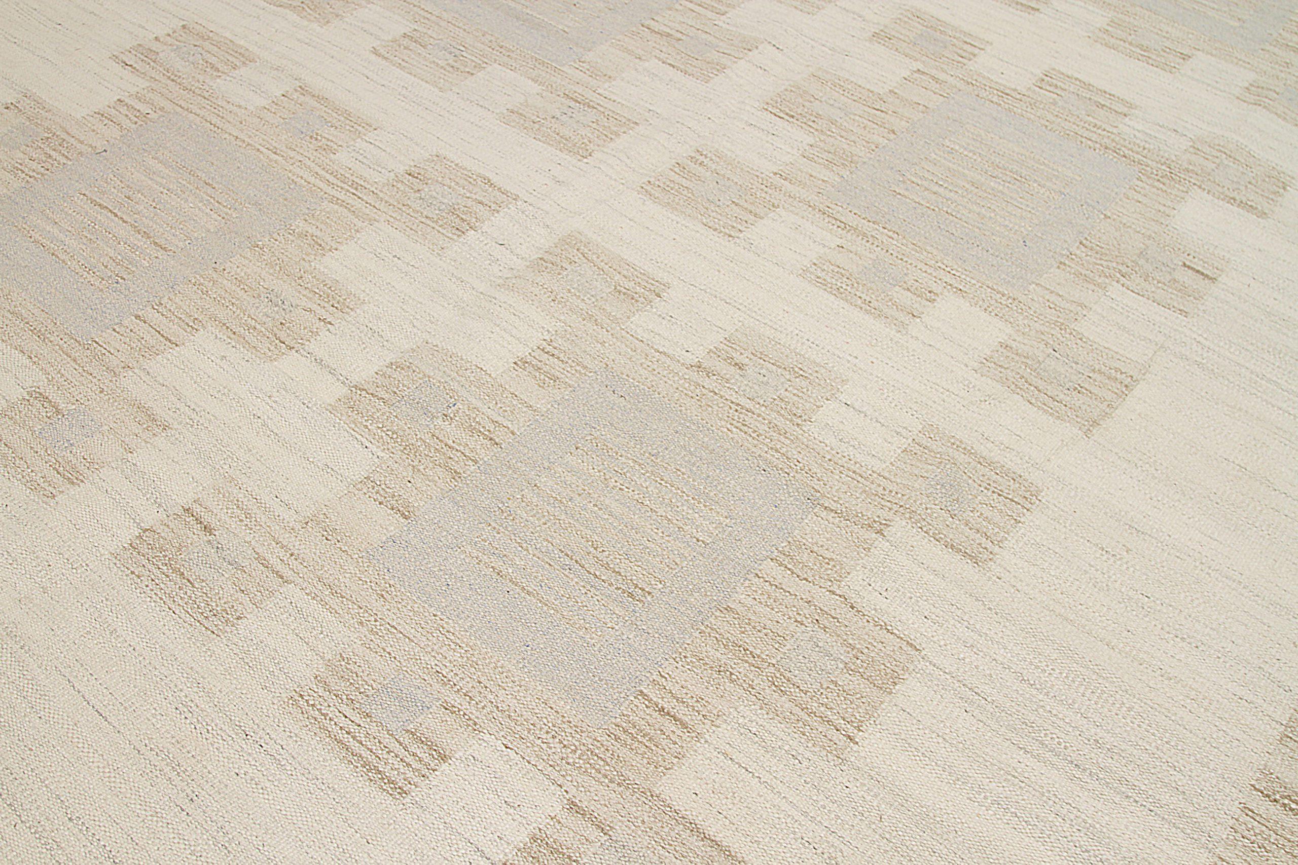 Afghanistan Scandinavian Area Rugs Circa 1990 - Wool Blue Ivory Taupe - 92596 In Excellent Condition For Sale In Dallas, TX
